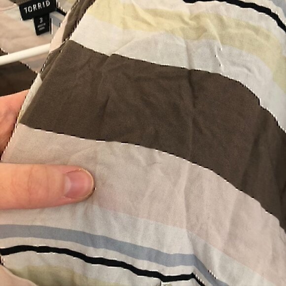 TORRID 3 Plus Size Challis Button Front Dolman Sleeve Top Brown Pink Stripe 3X - Picture 5 of 12